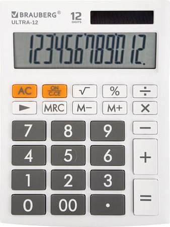 Бухгалтерский калькулятор BRAUBERG Ultra 12-WT 250496 (белый)