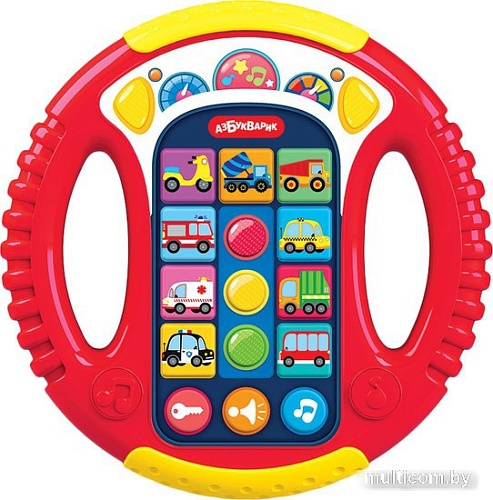 Развивающая игрушка Азбукварик Музыкальный руль. Веселые машинки 3303 (красный)