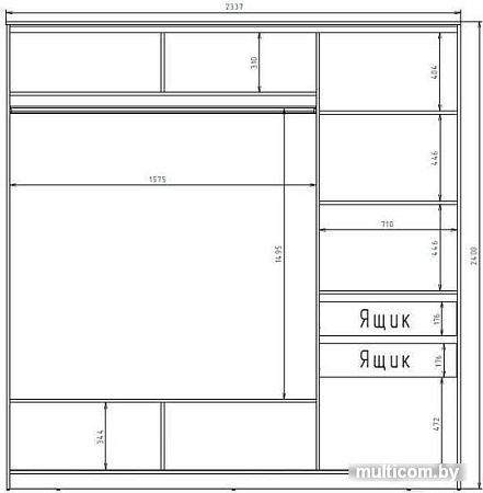 Шкаф-купе Рэйгрупп 233450 YYX Elgon РГ-01.04 (ясень снежный/хром)