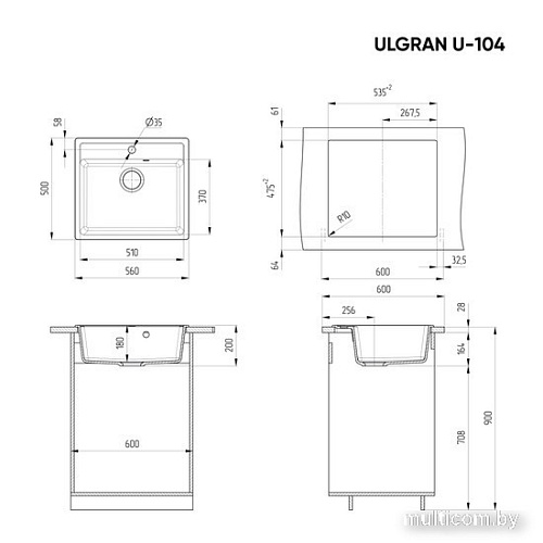 Кухонная мойка Ulgran U-104 (ультра-черный)