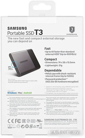 Внешний жесткий диск Samsung Portable SSD T3 500GB [MU-PT500B]