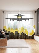Комплект штор JoyArty Самолет над мегаполисом 1.45x2.65 м tul_5610_145x265 (2 шт)