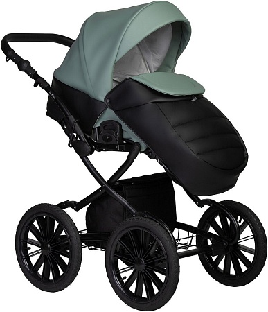 Универсальная коляска Indigo Mio ECO Plus 14" (2 в 1, 05/черная кожа+шалфей кожа)