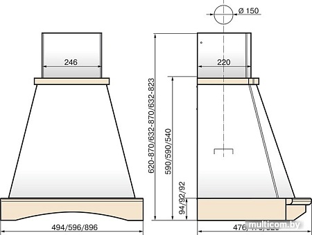 Кухонная вытяжка Elikor Ротонда 60П-650-П3Л (бежевый/бук махагон)