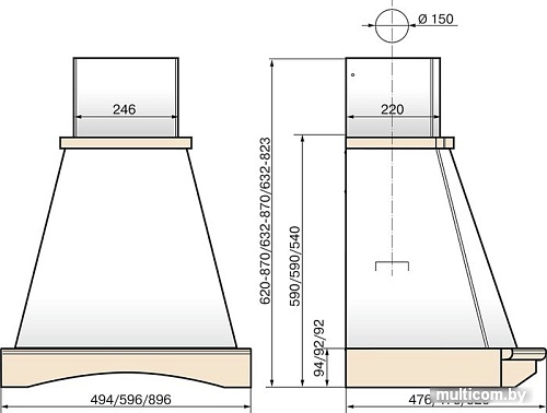 Кухонная вытяжка Elikor Ротонда 60П-650-П3Л (бежевый/бук махагон)