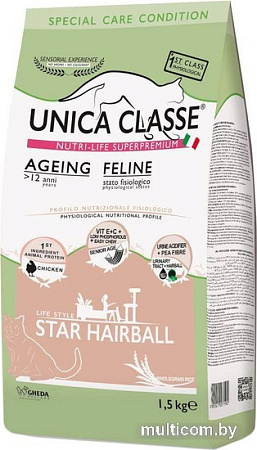 Сухой корм для кошек Unica Classe Special Care Condition Ageing Feline Star Hairball Chicken 1.5 кг