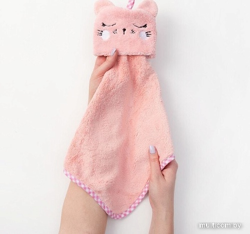 Полотенце Доляна Кошка 3751983 (розовый)