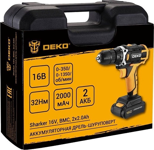 Дрель-шуруповерт Deko Sharker 16V 083-1108 (с 2-мя АКБ, кейс)
