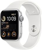 Умные часы Apple Watch SE 2 44 мм (алюминиевый корпус, серебристый/белый, спортивный силиконовый ремешок S/M)