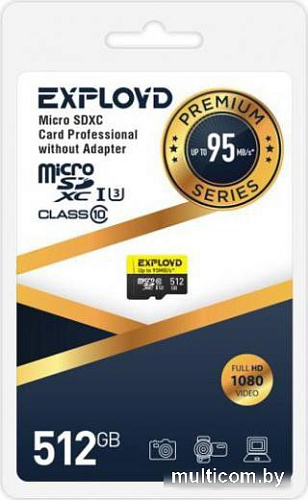 Карта памяти Exployd Premium Series microSDXC 512GB EX512GCSDXC10UHS-1-ELU3 (с адаптером)