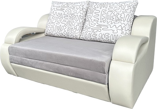 Диван Анмикс Каспер (св.беж-серый велюр/кож.зам беж/принт инкас)