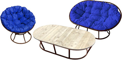 Набор садовой мебели M-Group Мамасан, Папасан и стол 12130210 (коричневый/синяя подушка)