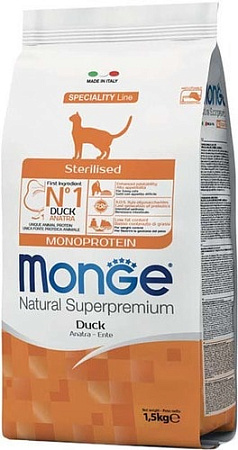 Сухой корм для кошек Monge Natural Superpremium Monoprotein Duck 1.5 кг