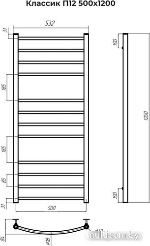 Полотенцесушитель TERMINUS Классик П12 500x1200 электро (хром)