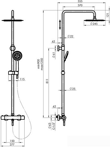 Душевая система Rubineta Olo BK + Thermo-15 BK 625038