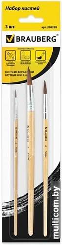 Набор кистей BRAUBERG Из ворса пони 200220 (3 шт)