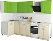 Угловая кухня Хоум Лайн Агата 1200х2400 угловой (файнлайн крем/зеленая мамба)