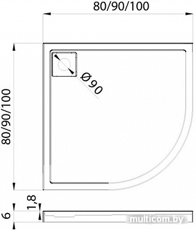 Душевой поддон NEW TRENDY Lido 90x90 B-0312