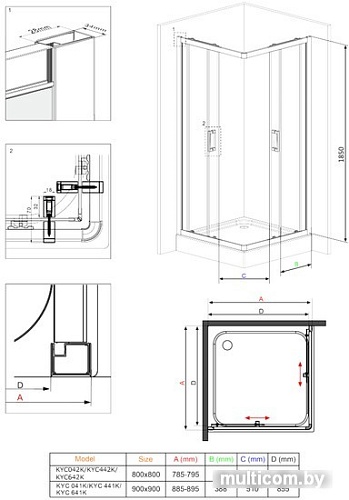 Душевой уголок Deante Funkia 90x90 KYC 441K (хром/графитовое)