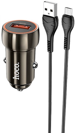 Автомобильное зарядное Hoco Z46 Blue shield MicroUSB (металлик)