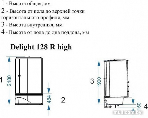 Душевая кабина Domani-Spa Delight 128 High 120x80 R (сатин-матированное стекло/белый)