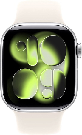 Умные часы Apple Watch Series 11 42 мм (алюминиевый корпус, серебристый/звездный свет, спортивный силиконовый ремешок M/L)