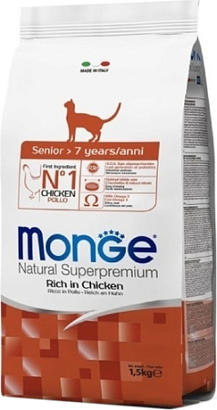 Сухой корм для кошек Monge Senior Rich in Chicken 1.5 кг