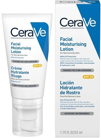 CeraVe SPF25 увлажняющий для нормальной и сухой кожи (52 мл)