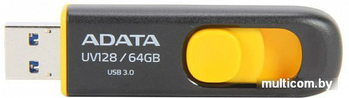 USB Flash A-Data DashDrive UV128 Black/Yellow 64GB (AUV128-64G-RBY)