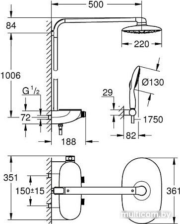 Душевая система Grohe Rainshower System SmartControl 360 MONO [26361000]