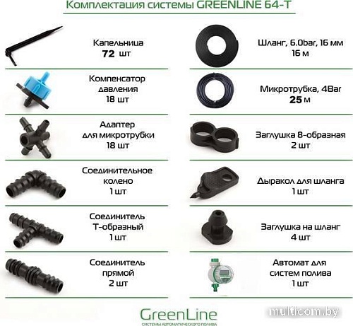 Система полива GreenLine 64T на 72 капельницы