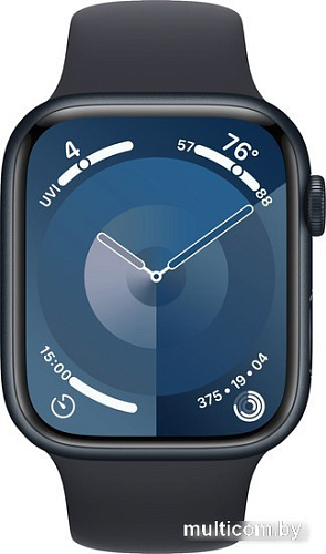Умные часы Apple Watch Series 9 45 мм (алюминиевый корпус, полуночный/полуночный, спортивный силиконовый ремешок S/M)