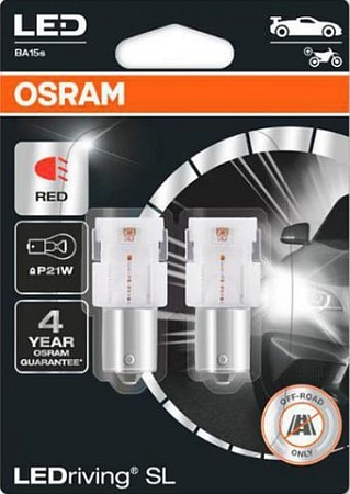 Светодиодная лампа Osram W21/5W LEDriving Red 2шт