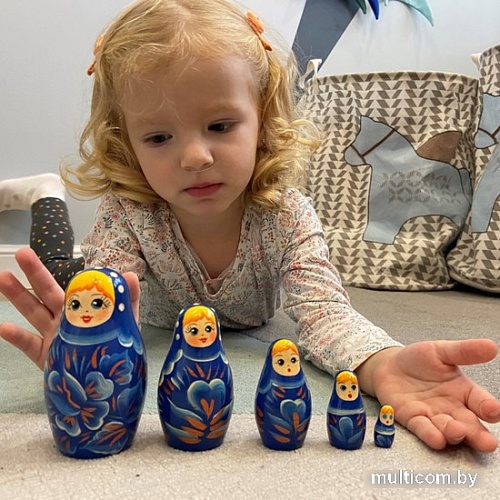 Развивающая игра Брестская Матрешка Синяя с цветами (набор 5 шт)