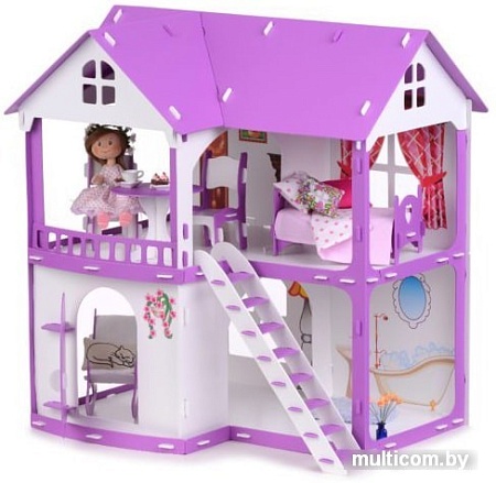 Кукольный домик Krasatoys Светлана с мебелью 000251 (белый/сиреневый)