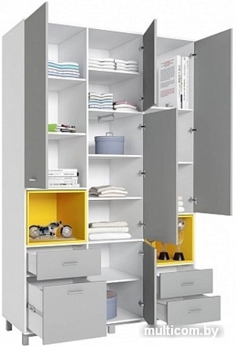 Шкаф распашной Polini Kids Mirum 2335 (белый-серый/желтый)