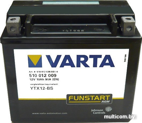 Мотоциклетный аккумулятор Varta Funstart AGM YTX12-BS 510 012 009 (10 А/ч)