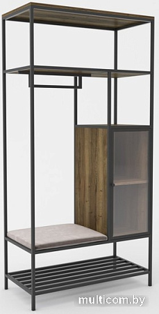 Стеллаж Hype Mebel Босс 120x200 (черный/дуб галифакс олово/велюр серый)
