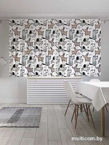 Комплект штор JoyArty Собаки на белом 1.45x1.8 м pox_70953_145x180 (2 шт)