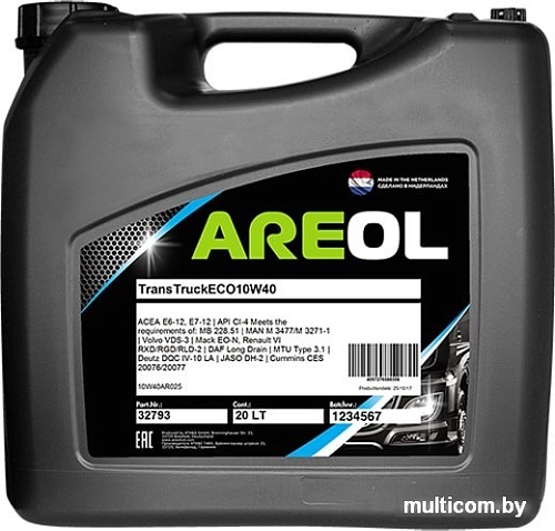 Моторное масло Areol Trans Truck Eco 10W-40 20л