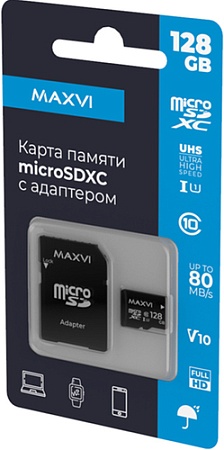 Карта памяти Maxvi microSDHC 128GB Class 10 UHS-I (1) MSD128GBC10V10