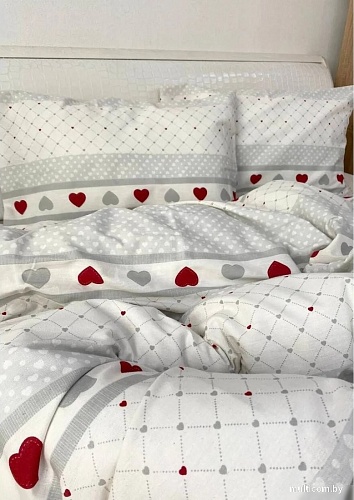 Swed House КПБ флан Евро (белый/серый/красный)