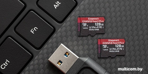 Карта памяти Kingston Canvas React Plus microSDXC 128GB (с адаптером и кардридером)