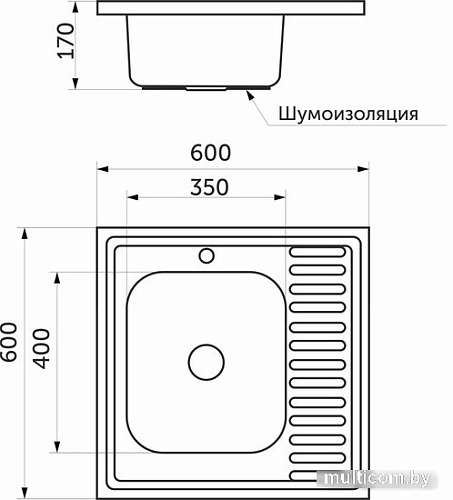 Кухонная мойка AKS Накладная 60x60 правая (полированная)