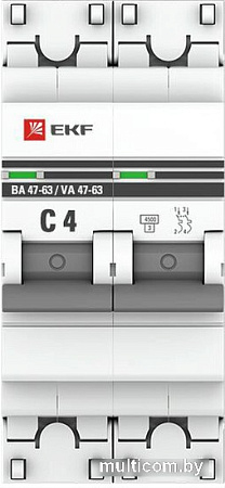 Выключатель автоматический EKF 2P 4А (C) 4.5kA ВА 47-63 mcb4763-2-04C-pro