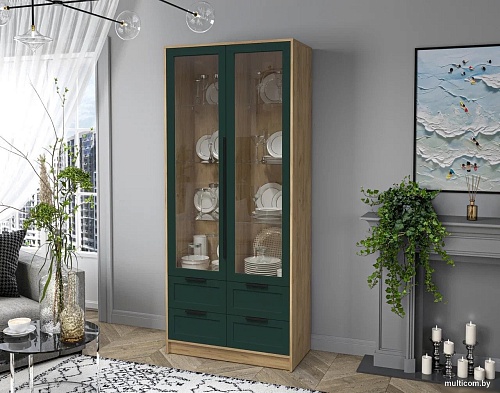 Шкаф-витрина Интерлиния Концепт Тренд КТ-ШВ2 (дуб золотой/изумруд)