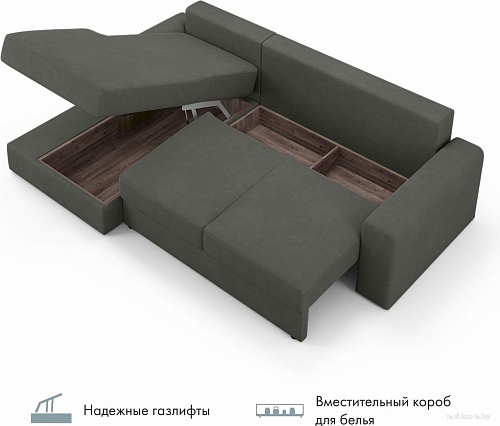 Угловой диван Mio Tesoro Elke Левый (Optima Velutto 32/темно-серый)