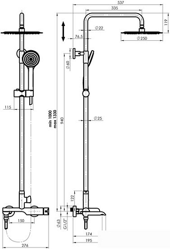 Душевая система Rubineta Olo BK + Ultra-10 SW DV3/4 BK 625123