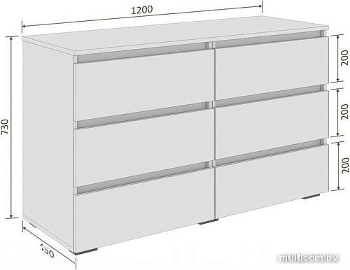 Комод Кортекс-мебель Бари 120 6ш (дуб сонома/дуб сонома/береза)