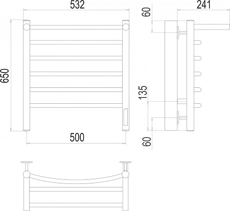 Полотенцесушитель TERMINUS Классик П6 500x650 с полкой (быстрое прикосновение, RAL 9003 белый)